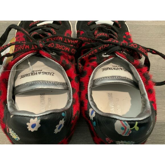 Zadig & Voltaire Red & Black Leopard Print Lace-Up Sneakers, Size 8 (US) 38 (IT) - Picture 6 of 10